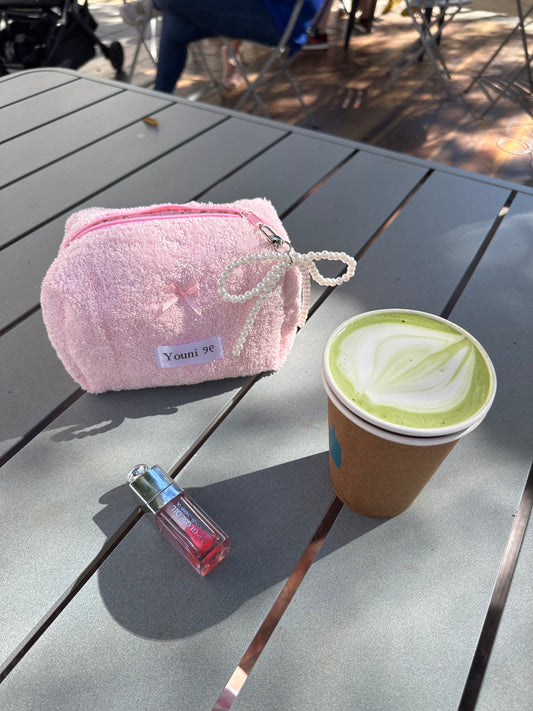 Terry pink makeup pouch