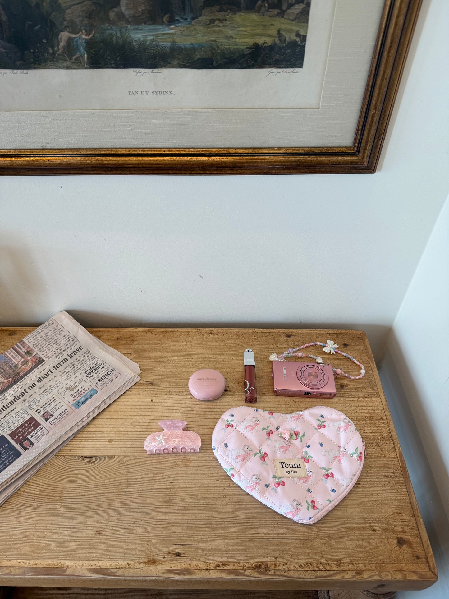 Pink French berries heart pouch